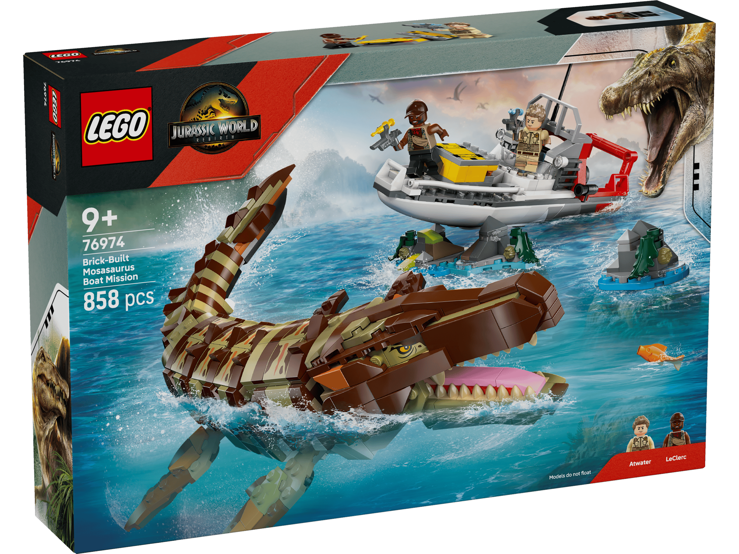 Båtuppdrag med klossbyggd mosasaurus 76974